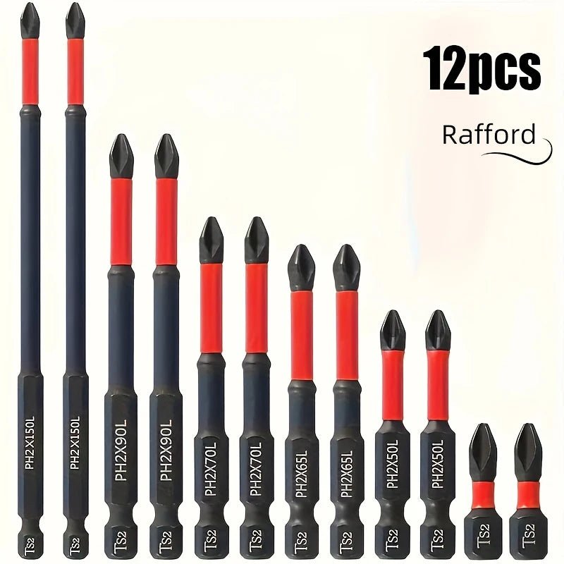 Conjunto de brocas magnéticas antiderrapantes 3/6/12 peças, aço S2, brocas de cabeça cruzada e de impacto, adequadas para drivers elétricos e manuais