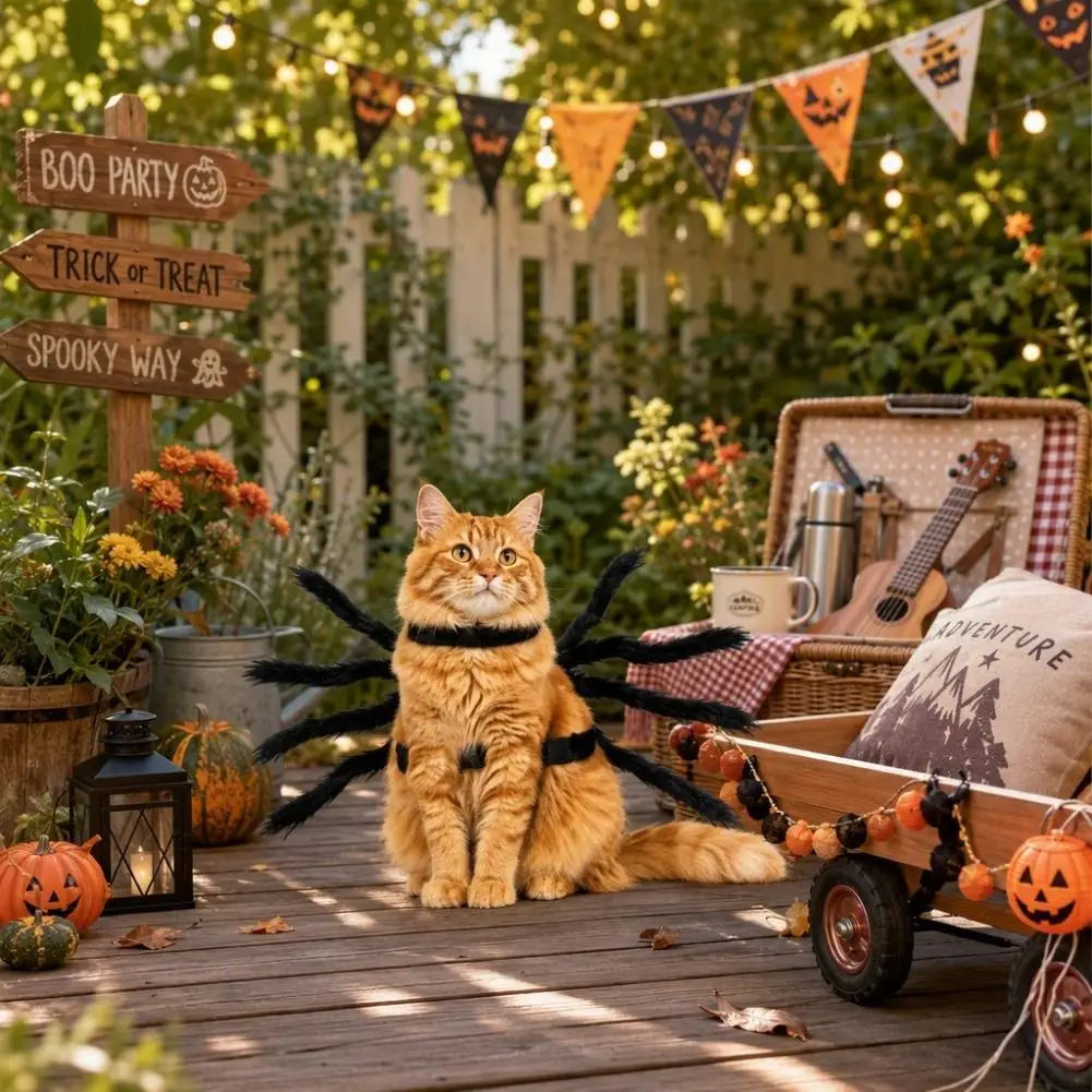 Fantasia de aranha para animais de estimação no Halloween, roupas engraçadas e realistas com pelúcia para cães e gatos, fantasia de cosplay para peito e costas, roupa de festa para cães de porte pequeno e médio