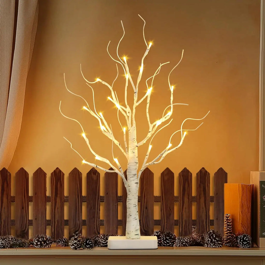 Árvore de bétula iluminada, árvore de natal com 24 LED, peça central de mesa luz de árvore artificial para casa, escritório, quarto, casamento