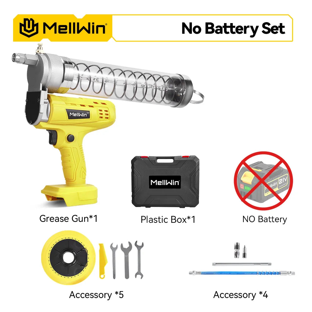 MELLWIN 12000PSL Máquina de Graxa Elétrica Sem Fio de Alta Pressão para Manutenção Automotiva, Ferramenta de Lubrificação a Óleo para Bateria Makita 18V