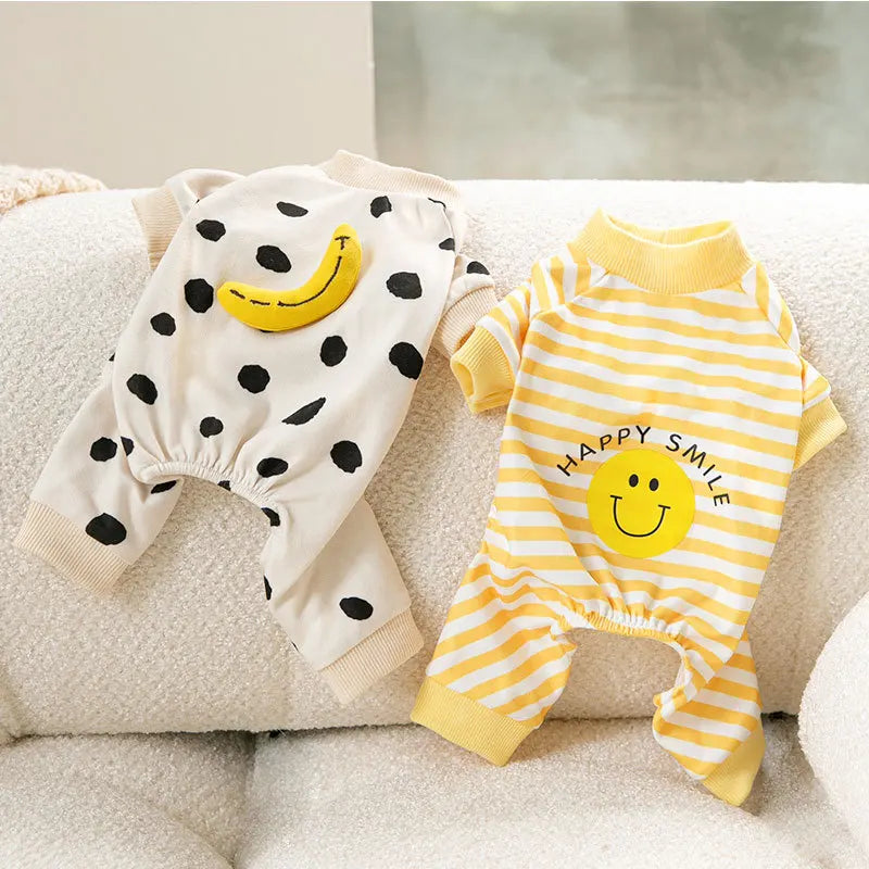 Roupas para cães de estimação listrado sorriso impressão macacões chihuahua doce pijamas filhote de cachorro gato quente pijamas outono traje para animais de estimação poodle maltes