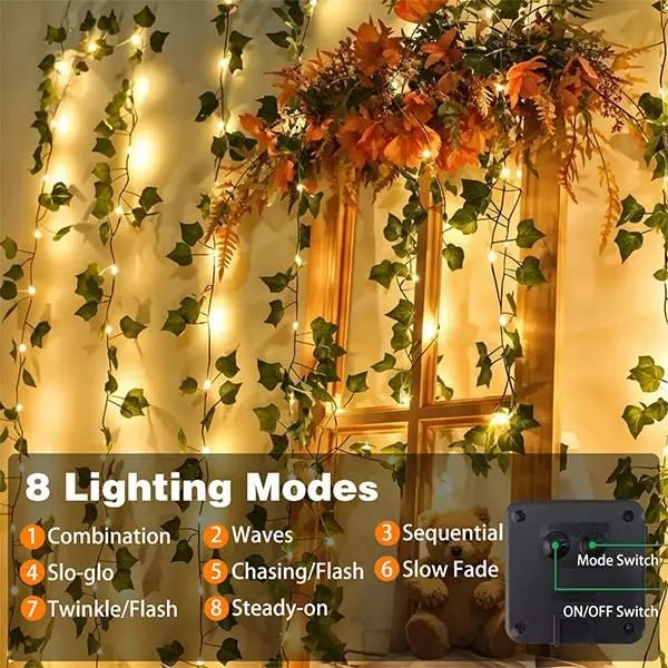 Luzes de fadas externas movidas a energia solar de couro de plástico LED IP65 à prova d'água 8 modos de iluminação para decoração de casamento de Natal