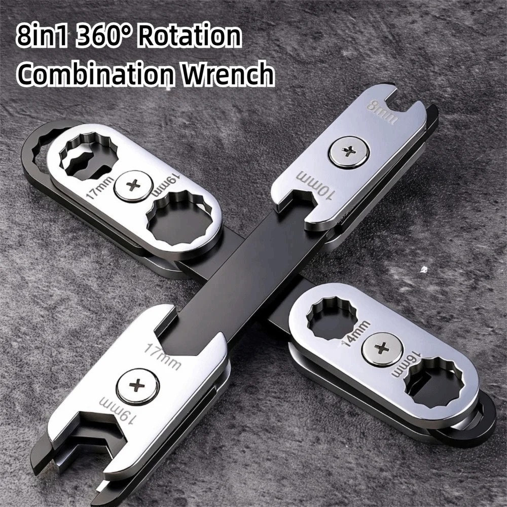 ‌ 360 °   Chave ajustável rotativa 8 em 1 com extremidades hexagonais/abertas duplas – Aperto ergonômico para uso profissional automotivo e industrial ‌