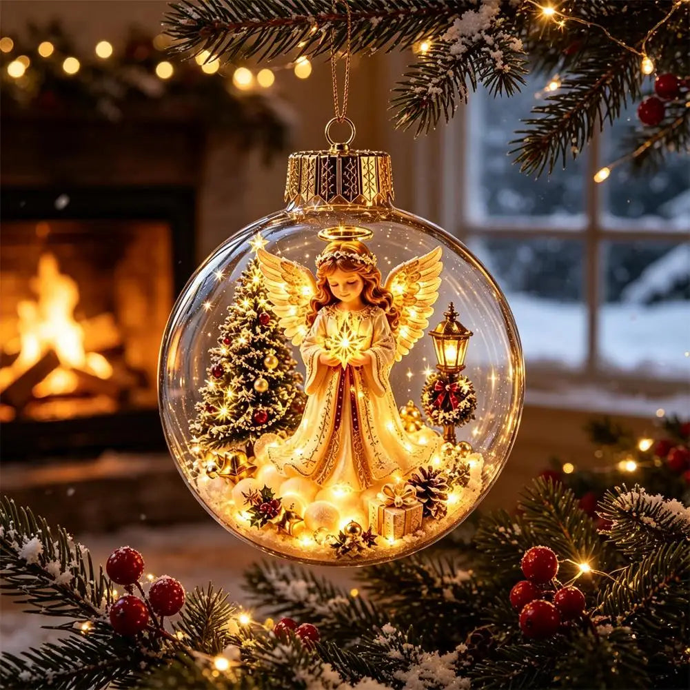 Decorações de Natal com Luzes, Criativas, com Temas de Quebra-Nozes, Rena, Boneco de Neve, Árvore de Natal Brilhante, Pingente de Bola de Cristal