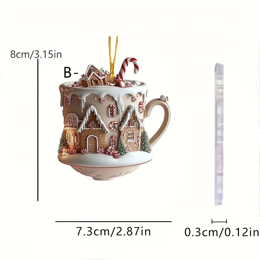 Decorações de árvore de natal 2d acrílico plano casa quente pequena xícara de café pendurado pingente ornamentos ano novo decoração de festa em casa