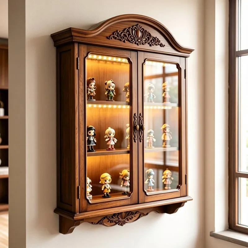 Armário de Armazenamento e Exibição de Madeira Maciça Vintage de Meio Século Montado na Parede para Sala de Estar, Quarto, Escritório, Decoração de Casa, Novo Organizador Inovador