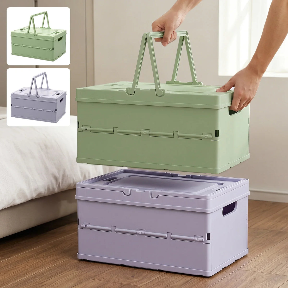 Caixa de Armazenamento Dobrável de Grande Capacidade, Cesta de Armazenamento Colapsável com Tampa e Alça, Organizador de Lanches e Brinquedos para Casa, Cozinha e Escritório