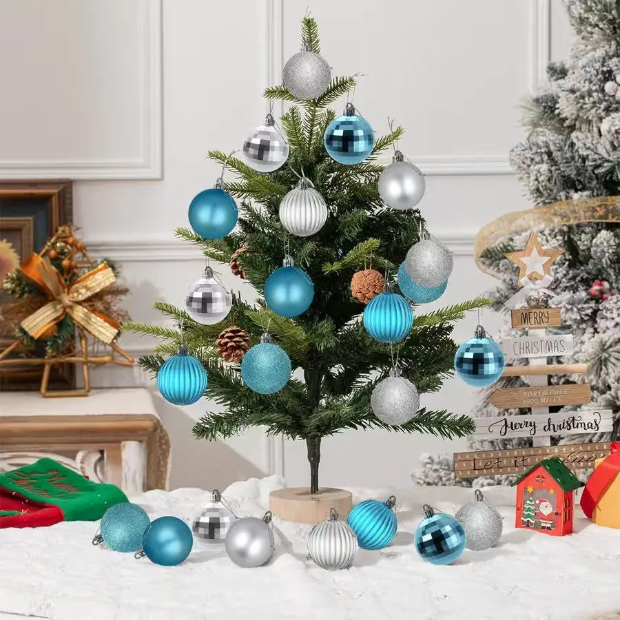 Conjunto de enfeites de bolas de natal, 3/4/6cm, enfeites inquebráveis de natal, bolas suspensas para festa de feriado, decoração de casamento (tira e azul)