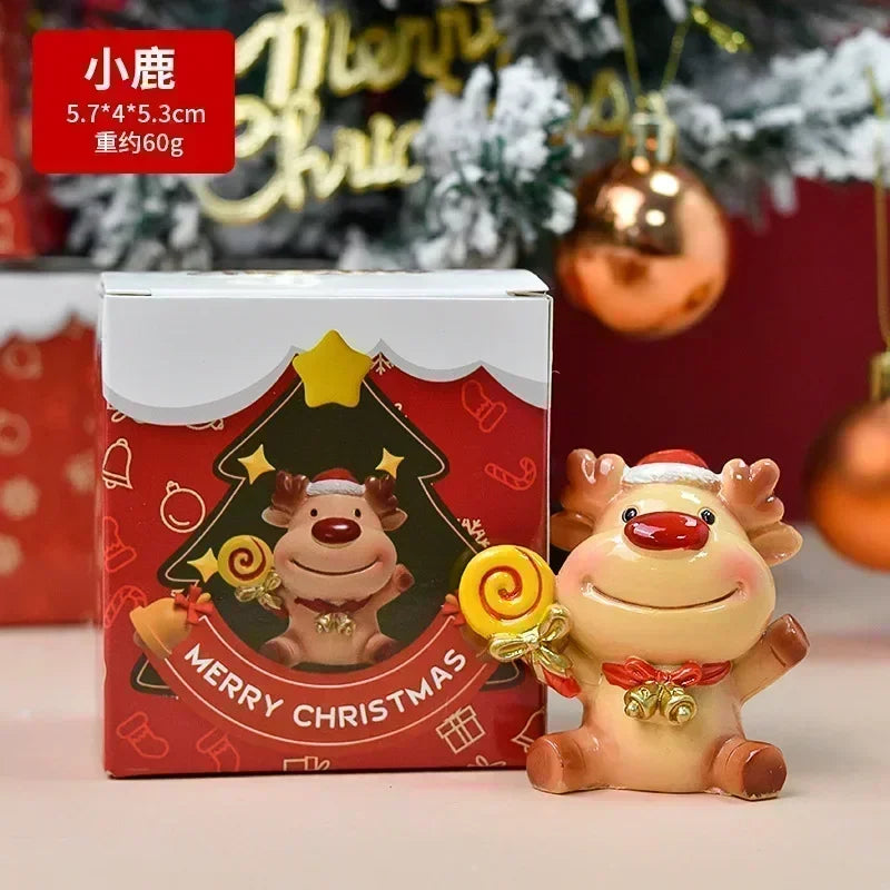 Série de natal artesanato resina animal festa criativa mini árvore de natal velha menina crianças bonito presente decoração para casa suprimentos decoração