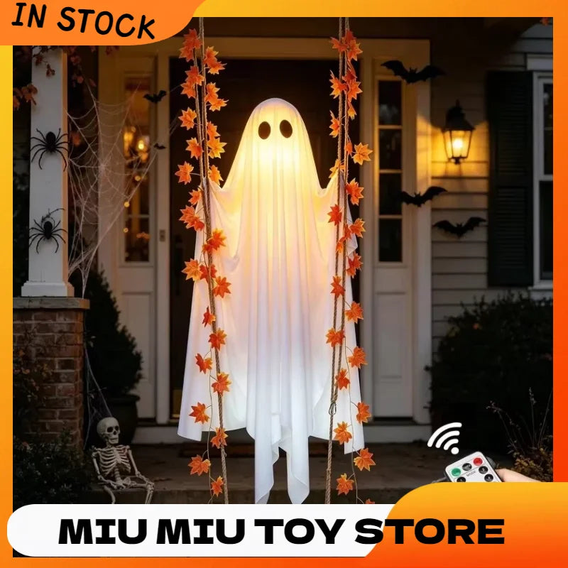Decorações de Halloween para Exterior, Fantasmas Luminosos Pendurados com Luzes de Cordão, Ornamento de Fantasma Brilhante para Jardim