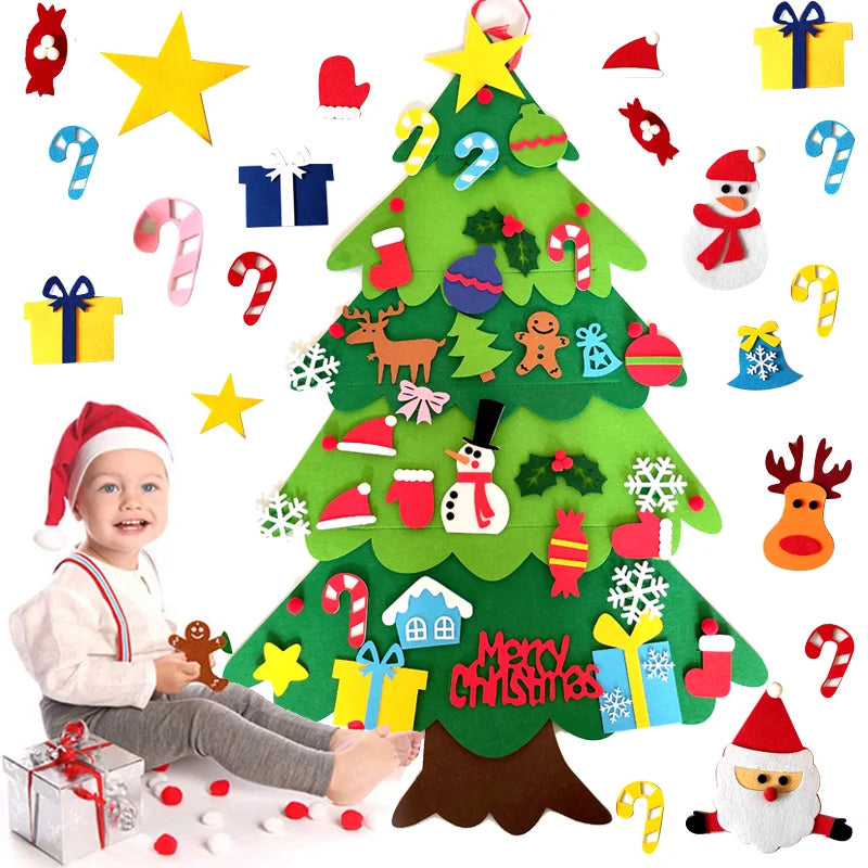 DIY sentiu árvore de natal com ornamento suspenso, luzes LED, presentes para crianças, decoração de ano novo, suprimentos de natal, 2024
