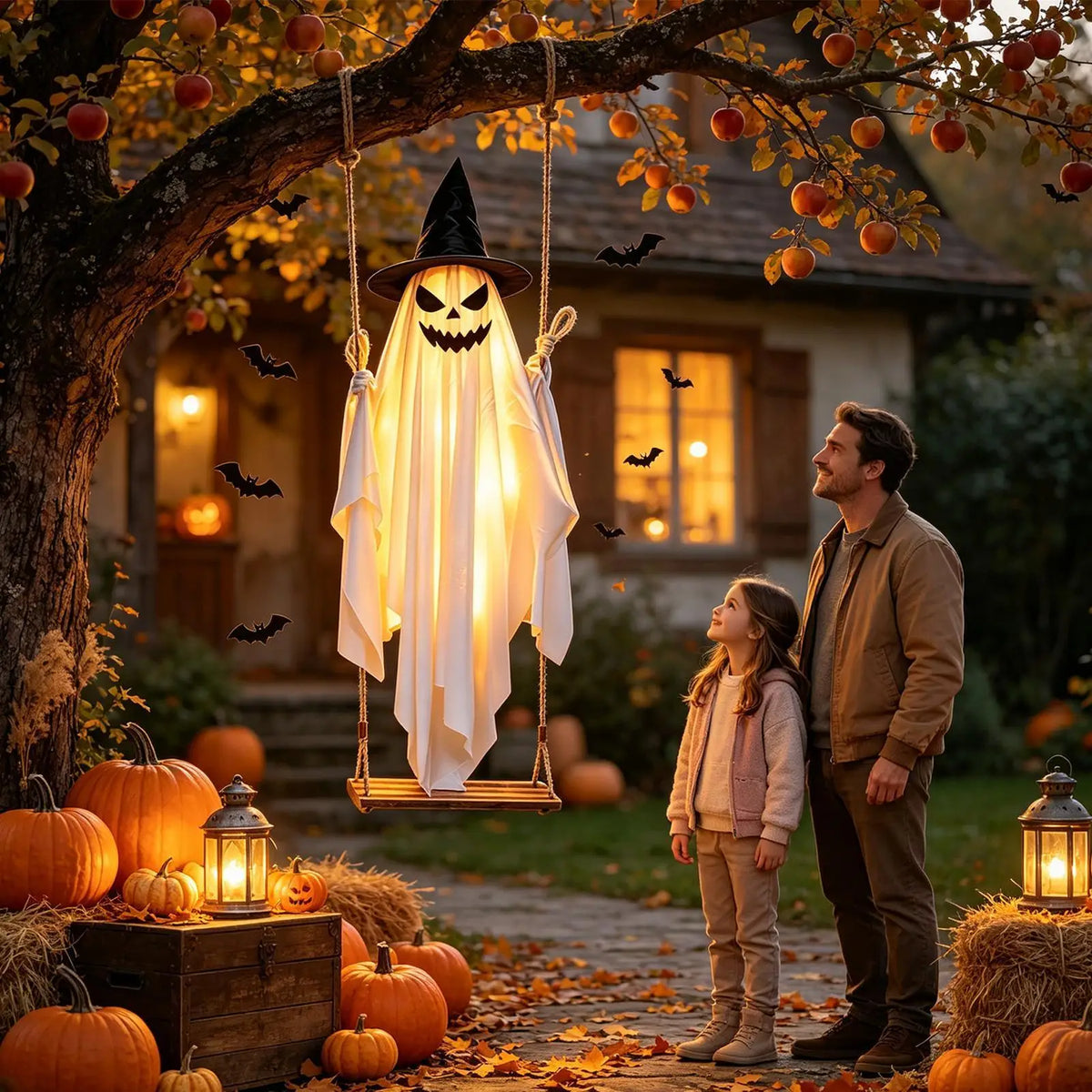 Decoração de Fantasma Balançante para Halloween, 47 Polegadas, Decoração Animada Assustadora para Exteriores, Adereços para Pendurar em Árvores de Jardim, Ornamento Assustador Iluminado - Kasa & Pet