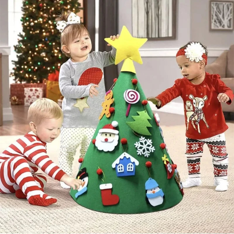 DIY sentiu árvore de natal com ornamento suspenso, luzes LED, presentes para crianças, decoração de ano novo, suprimentos de natal, 2024