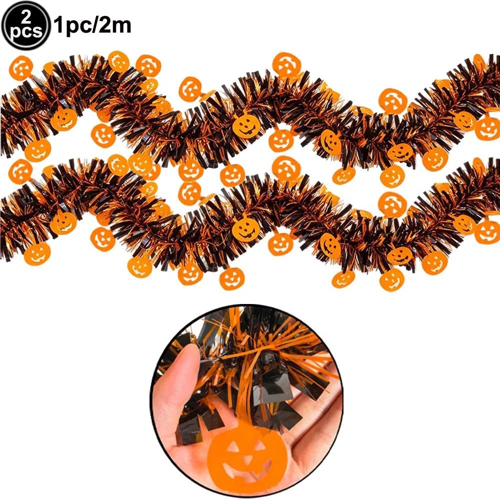 Cortina de Franjas Metalizadas de Halloween, Guirlanda de Enfeites, Painel de Fundo para Fotos com Estampas de Abóbora, Fantasma, Morcego e Boo, Decorações Suspensas para Portas e Paredes de Festa de Halloween - Kasa & Pet