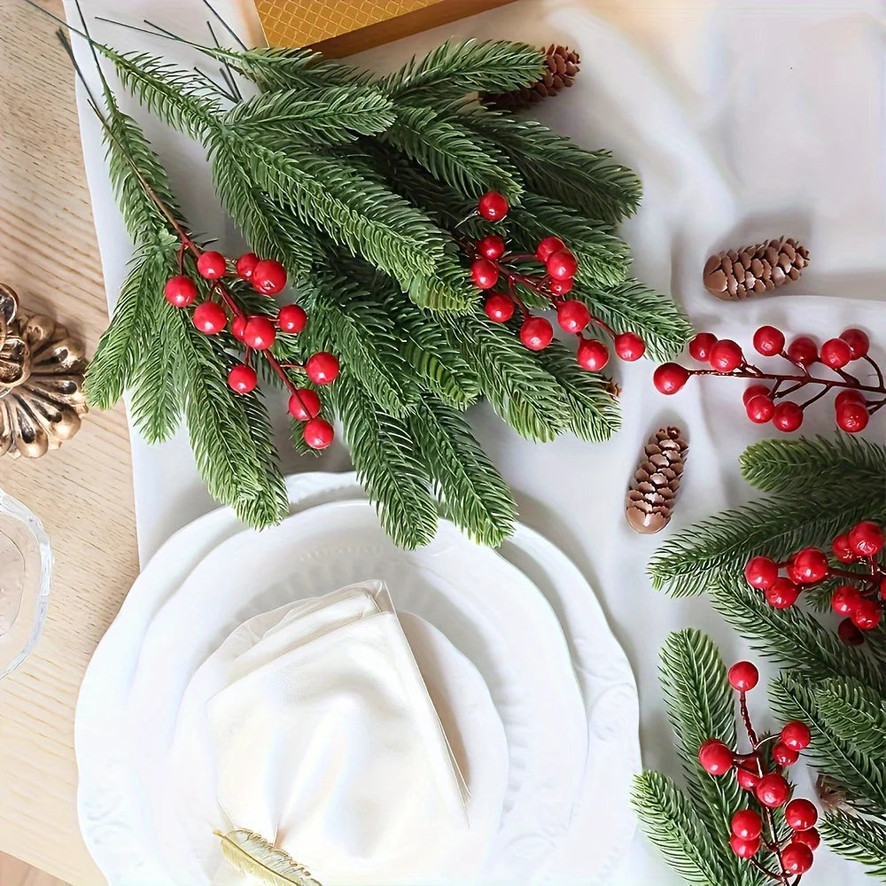 Seleção de 60 Árvores de Pinheiro Artificiais, com Ramos de Pinheiro Verde de Plástico para Decoração de Natal DIY, Plantas de Mesa para o Inverno