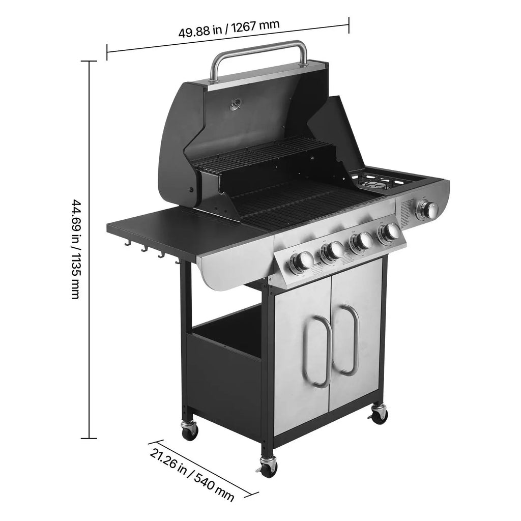 Propane Gas Grill with 4 Burners 425 SQ.In Grilling Area Carbon Steel Enamel Grates 52,000 BTU for Outdoor Backyards