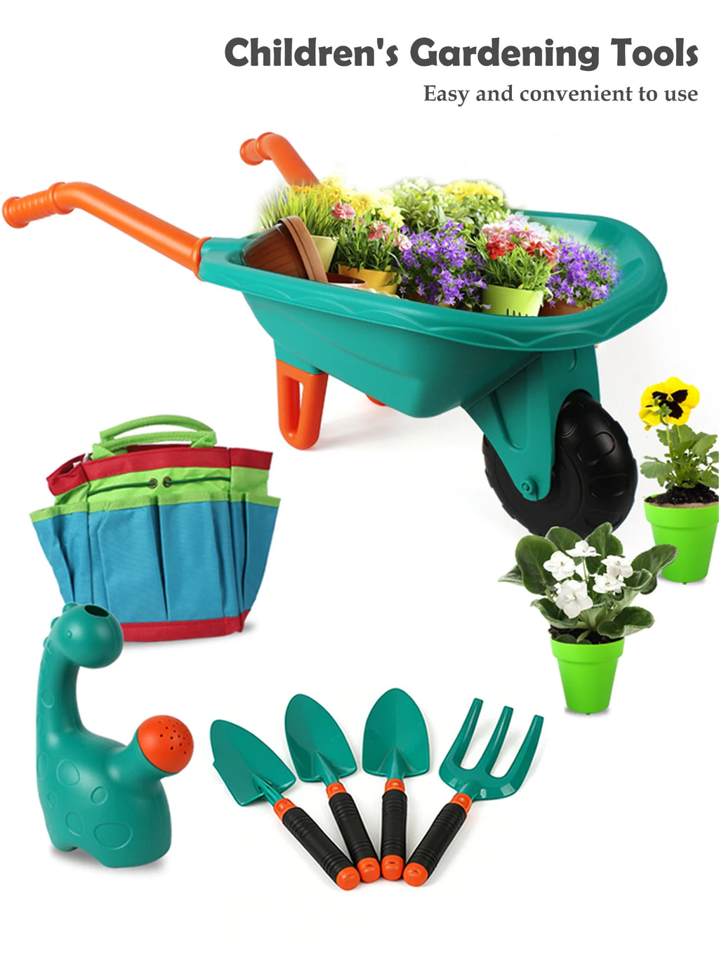 Conjunto de Ferramentas de Jardinagem para Crianças, Carrinho de Praia com Acessórios, Luvas e Ferramentas para Plantar Flores, Presentes para Meninos e Meninas