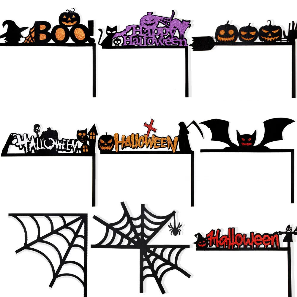 Decoração do quadro da porta do halloween, bastões, abóboras, spider webs, janela canto adesivos, decoração home