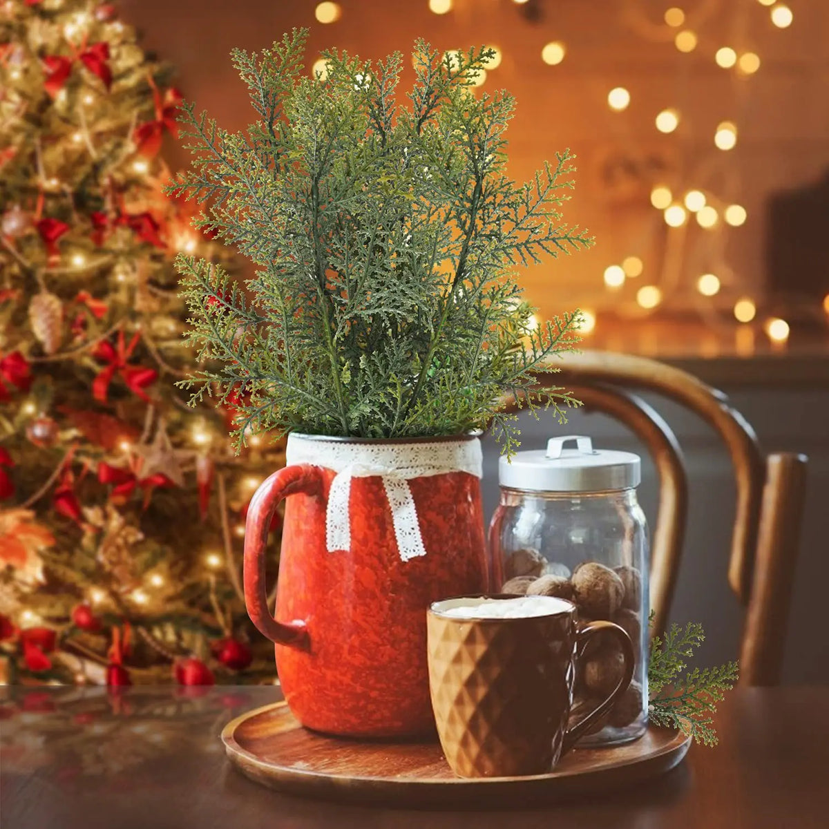Artificial Pine Branches Simulação, Planta verde, Folhas falsas, Natal, Ano Novo, Decoração do lar