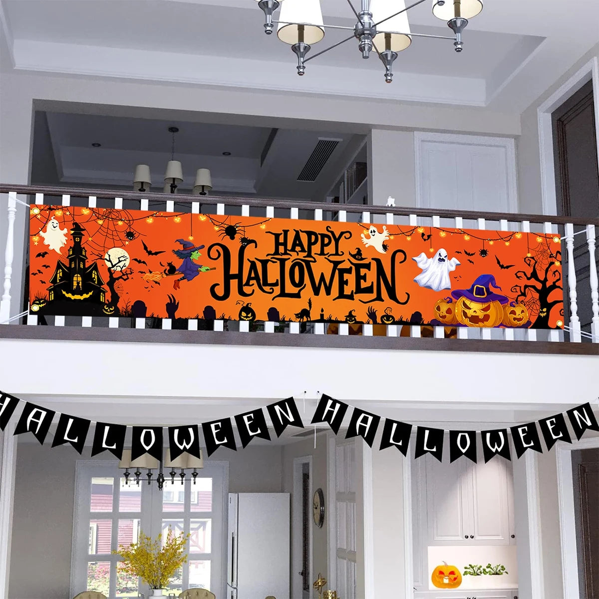 Feliz dia das bruxas banner halloween abóbora festa sinais tema assustador banner decorações cerca quintal varanda sinal ao ar livre decoração de terror