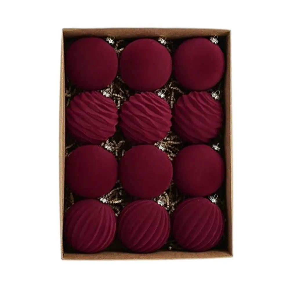 Bolas de natal de veludo 12 unidades/caixa bolas de árvore flocadas pingente ornamentos design luxuoso decoração para decorações de natal