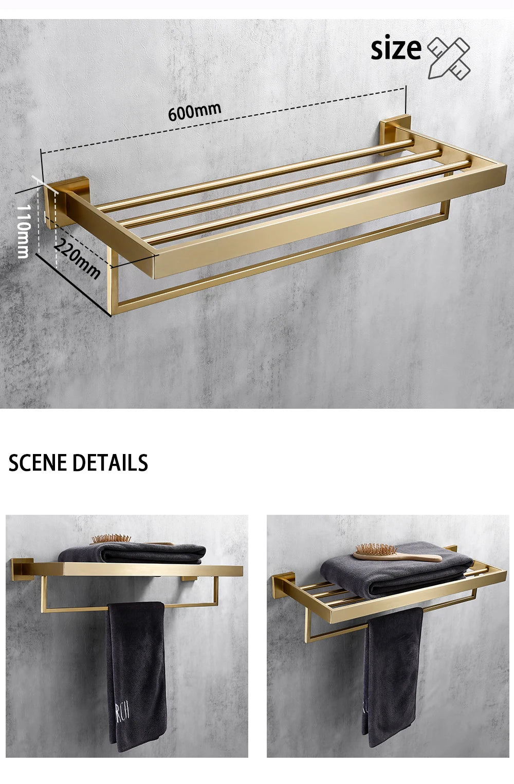 Conjunto de acessórios de banheiro dourado escovado, suporte de escova de vaso sanitário, suporte de papel higiênico, barra de toalha, cabide, gancho, saboneteira, hardware
