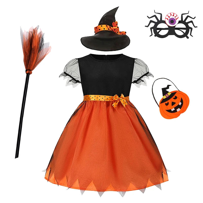 Fantasia de bruxa de Halloween para meninas, vestidos de vampiro para crianças, roupas de festa de carnaval, roupas para crianças