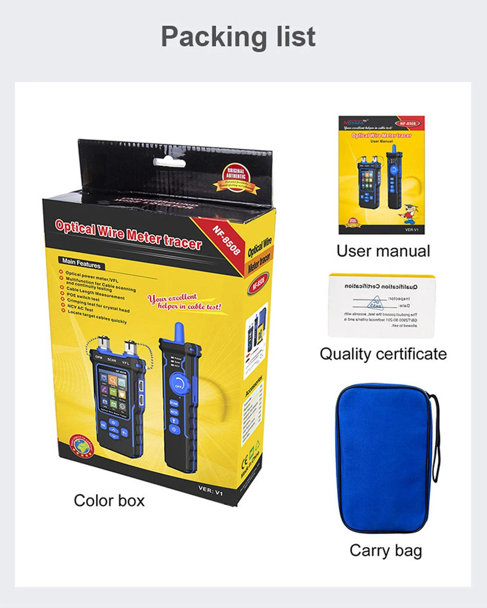 Noyafa-Network Cable Tester, Ethernet Cable Tracker, OPM VFL PoE Checker, Medir Comprimento, Wiremap, Ferramentas de Rede, NF-8508