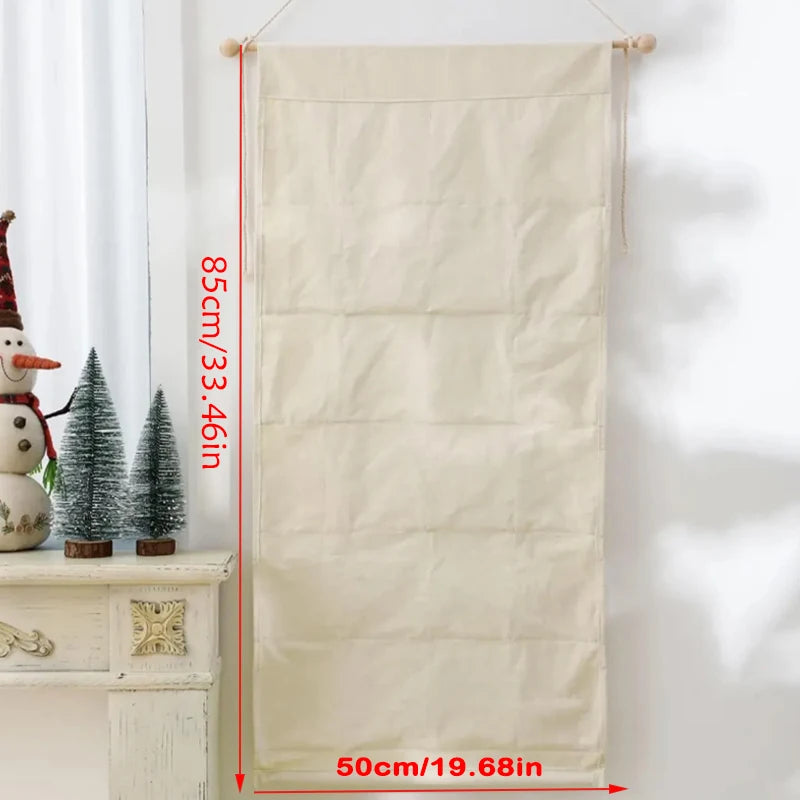 Calendário do advento de contagem regressiva de natal com 24 bolsos manto de lareira de véspera de natal pendurado na parede acessórios de decoração de festa de feriado