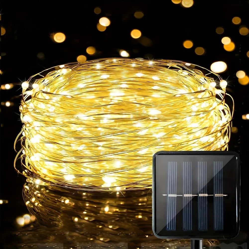 Decorações para Árvore de Natal, Luzes de Cordão Solares para Jardim Externo, Luzes de Fio de Cobre LED para Festas em Casa, Casamentos, Ano Novo 2027