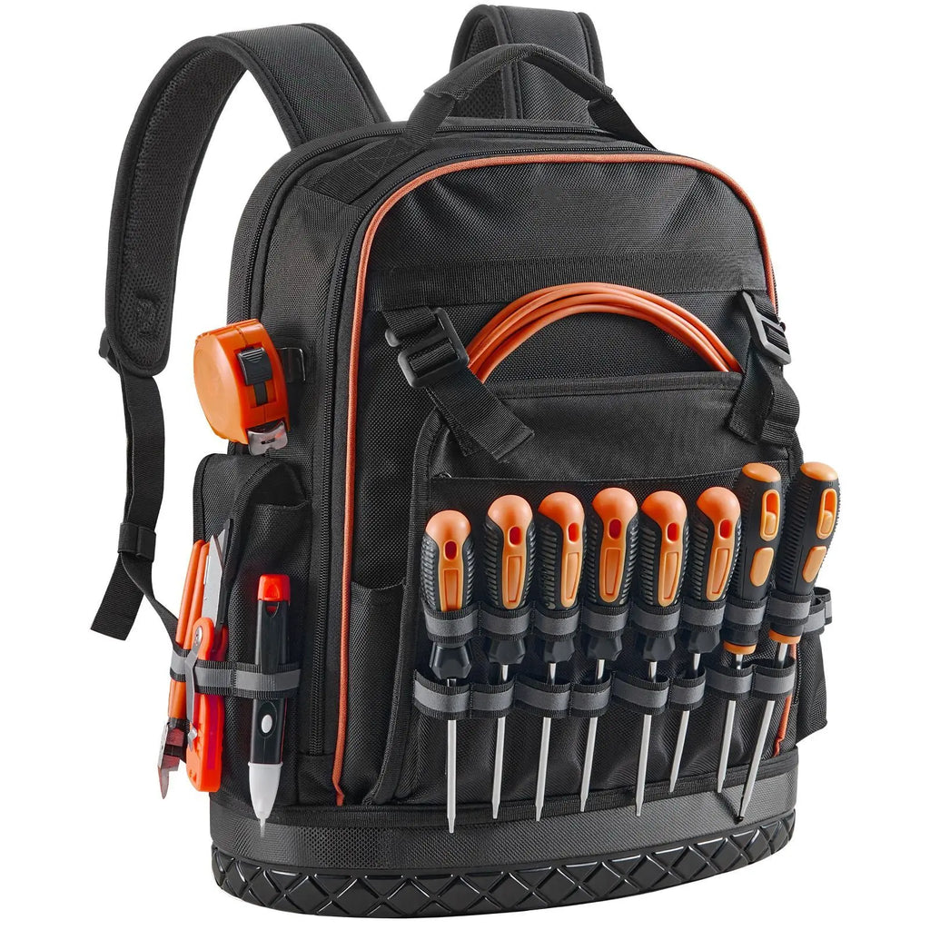 "64 Pocket Heavy Duty Tool Backpack with Laptop Compartment & Molded Base-Rubber Logo"