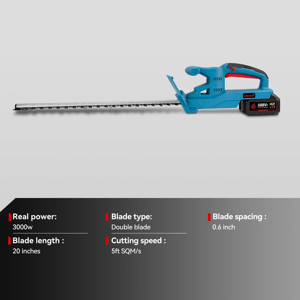 Cortador de Grama Elétrico ONEVAN 20 polegadas 3000W 20000RPM, Podador de Cerca Viva para Jardinagem, Ferramenta Elétrica a Bateria de Lítio