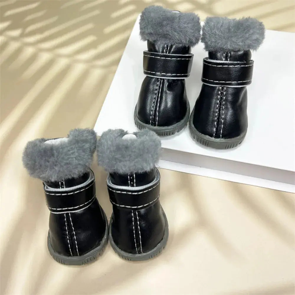 4 pçs inverno sapatos para cães de estimação antiderrapante anti-congelante botas para cães à prova dwaterproof água couro do plutônio resistente ao desgaste sapatos de lã do cão temporada de inverno Kasa & Pet