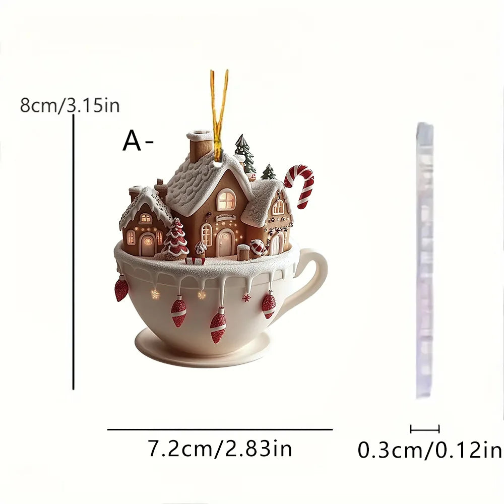 Decorações de árvore de natal 2d acrílico plano casa quente pequena xícara de café pendurado pingente ornamentos ano novo decoração de festa em casa