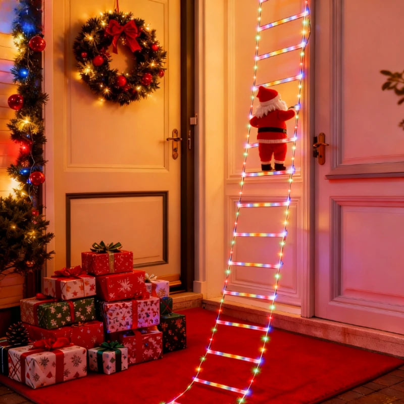 Luzes de Natal de 3m com Papai Noel Subindo Escadas para Decoração de Árvore de Natal, Sala de Estar, Quarto, Janela e Festas