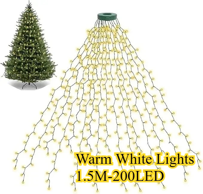 Luzes led para árvore de natal, guirlanda de ano novo para pátio, jardim, 1.5m/2m/3m, luz cascata, decoração de natal 2025