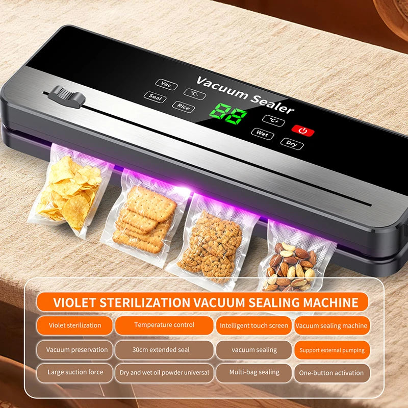 Selador a Vácuo Portátil com Forte Sucção e Carregamento Sem Fio USB |   Selador de Alimentos Secos/Úmidos para Cozinha