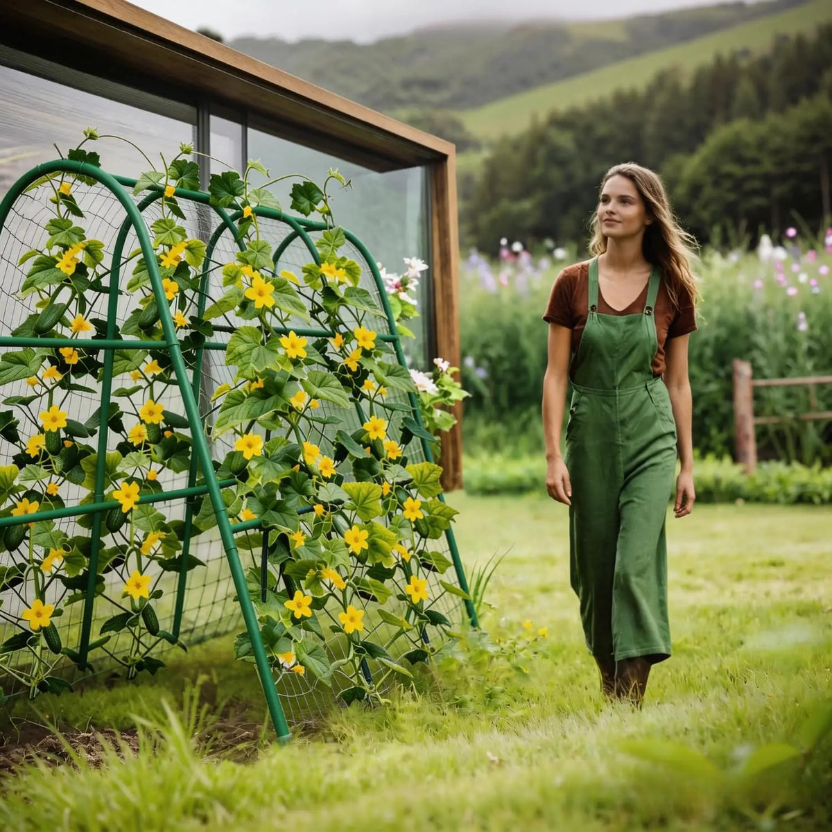 Arco de Jardim com Treliça para Canteiros Elevados, Suporte para Plantas como Pepinos, Melões, Uvas, Rosas e Vegetais Trepadores