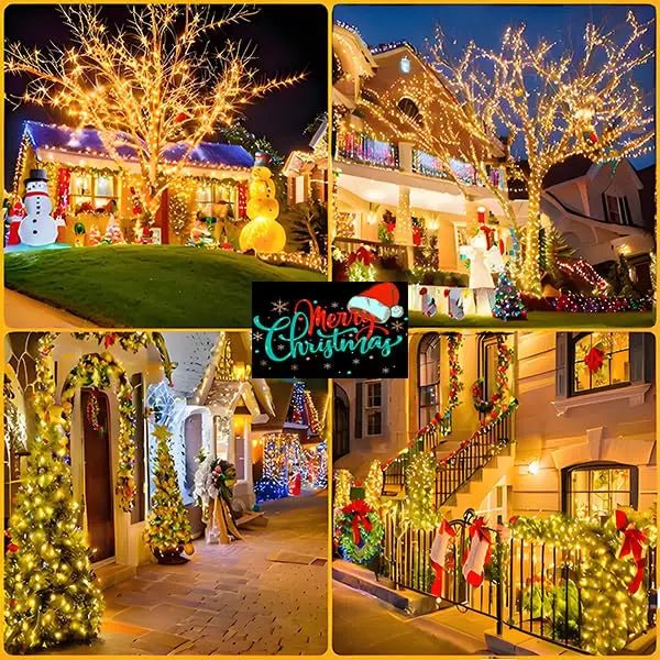 Luzes de fadas externas movidas a energia solar de couro de plástico LED IP65 à prova d'água 8 modos de iluminação para decoração de casamento de Natal