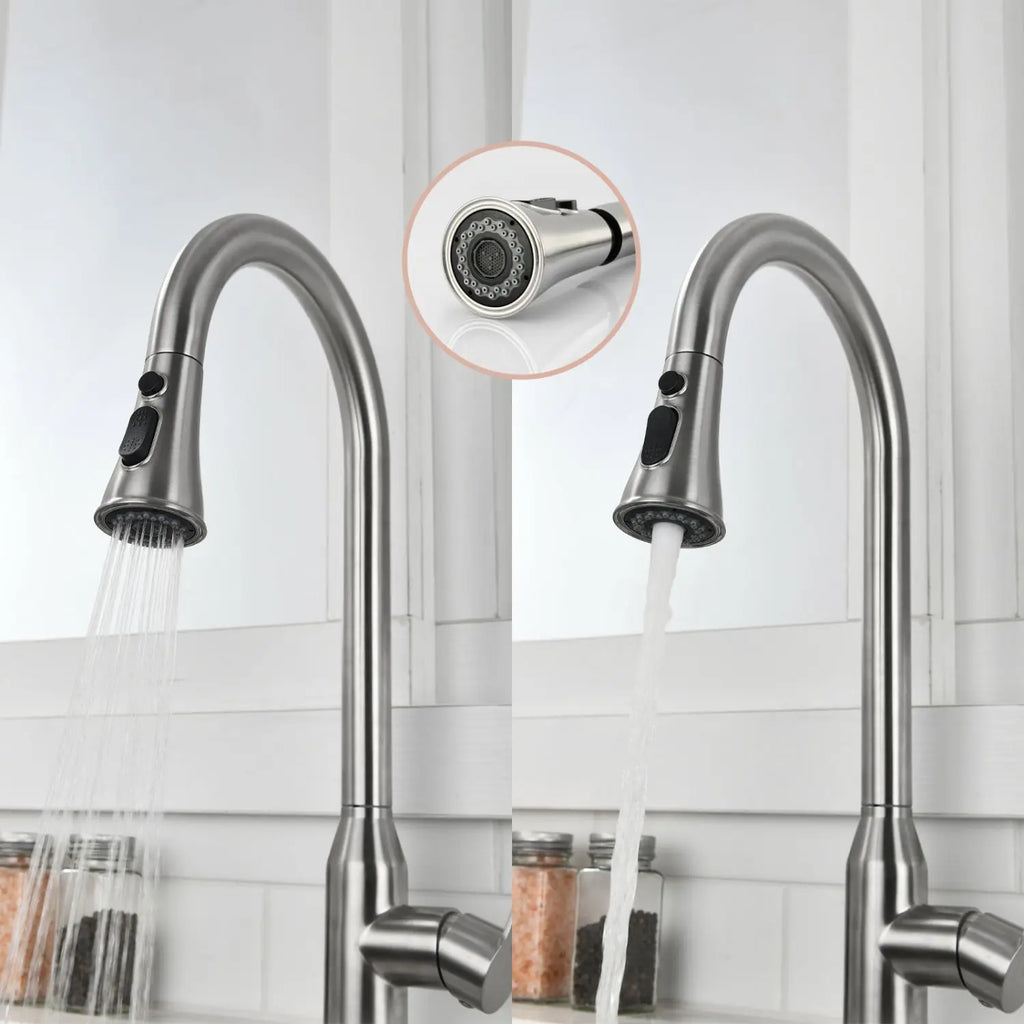 High Arc Single Handle Stainless Steel Brushed Nickel Kitchen Faucet with Pull Down Sprayer