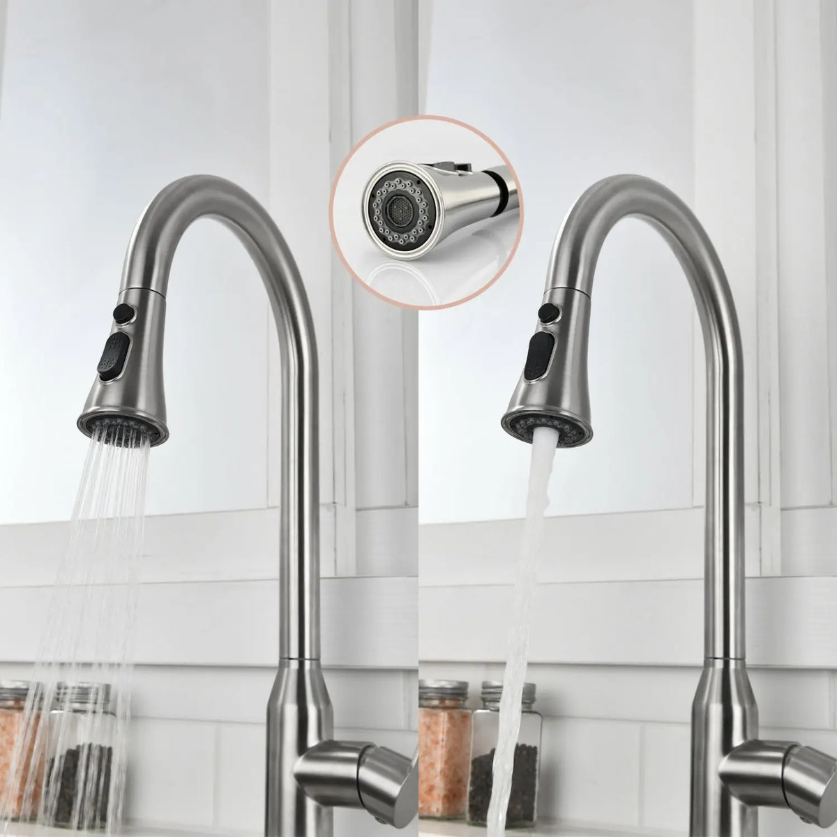 High Arc Single Handle Stainless Steel Brushed Nickel Kitchen Faucet with Pull Down Sprayer