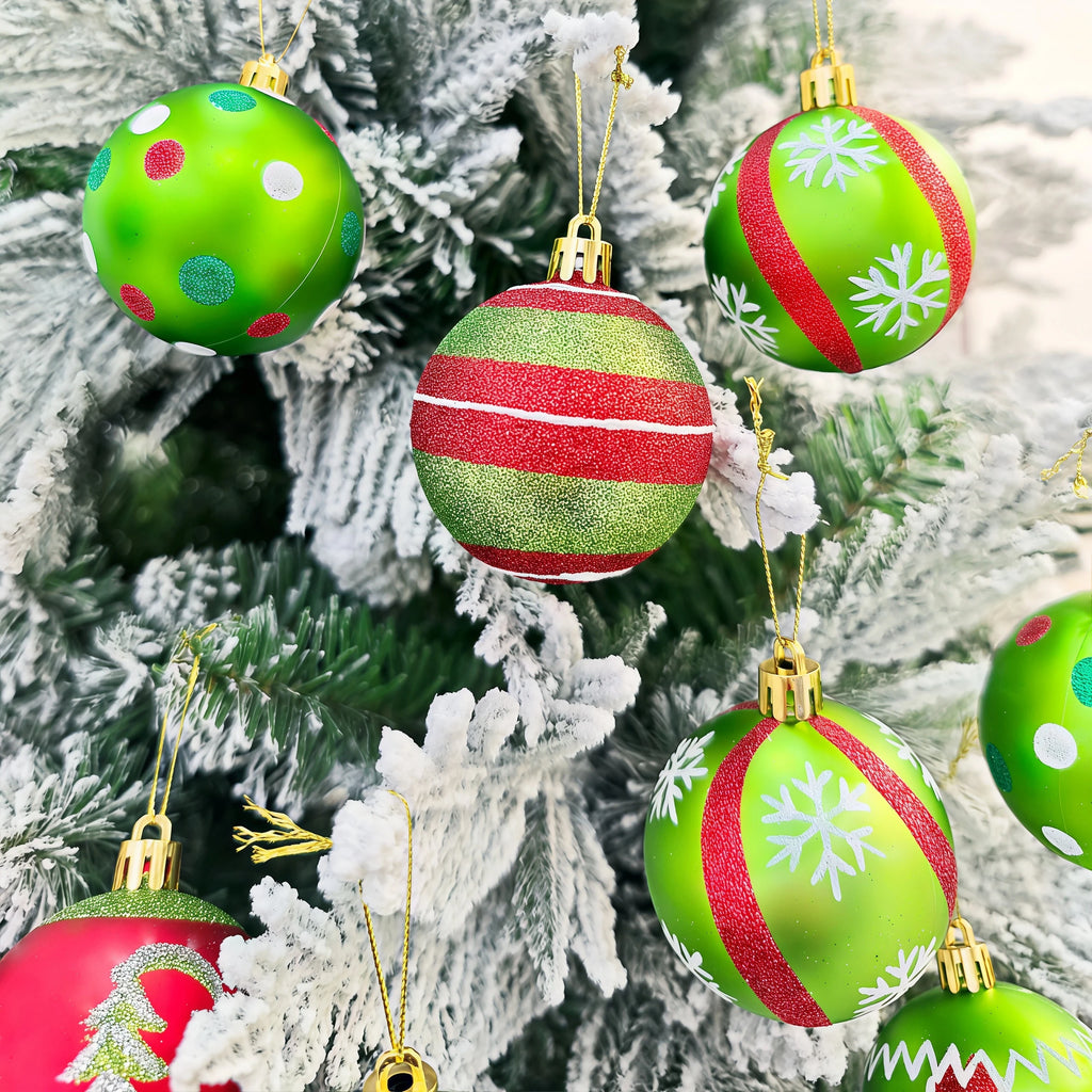 Conjunto de enfeites de bolas de Natal, verde e vermelho, para pendurar na árvore de Natal, ideal para festas de Ano Novo e como presente.