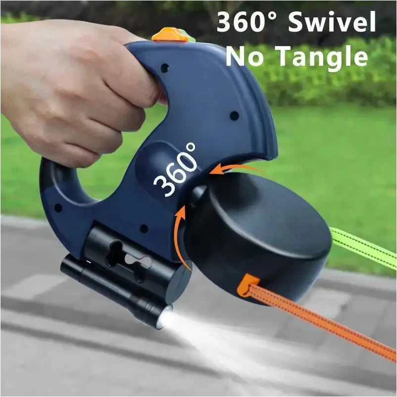 Trela retrátil automática para cães, 3m, com lanterna led, saco de resíduos, roleta, corda de tração dupla de 360 graus, suprimentos para animais de estimação