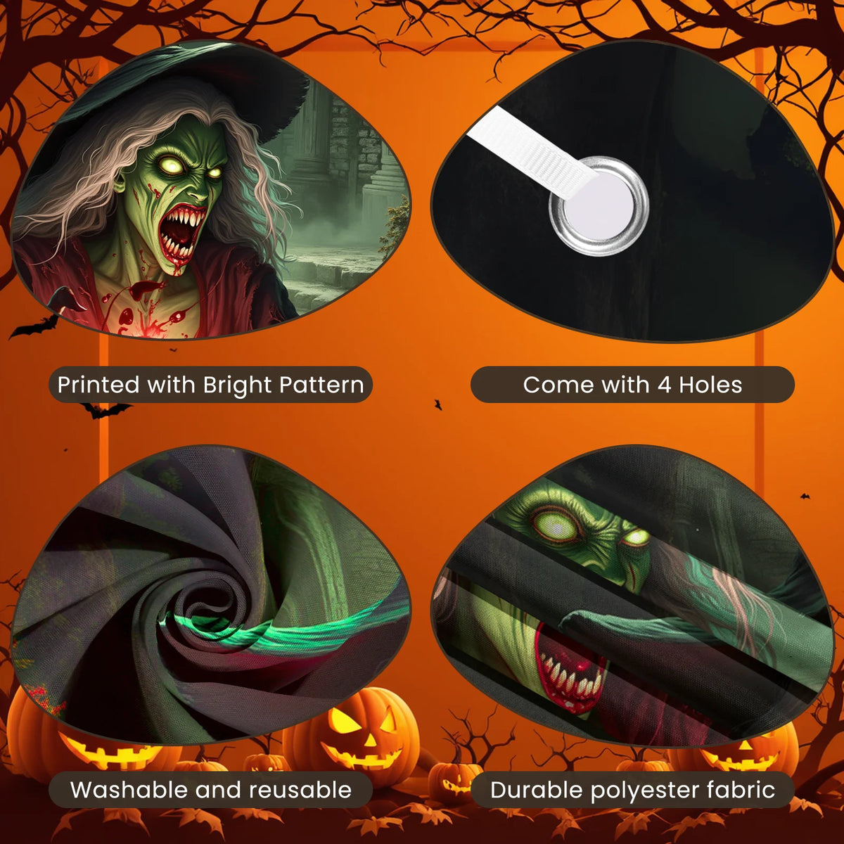 Halloween decorações de porta horror lua noite árvore morta assustador cemitério abóboras capa de porta banner halloween porta da frente varanda volta - Kasa & Pet