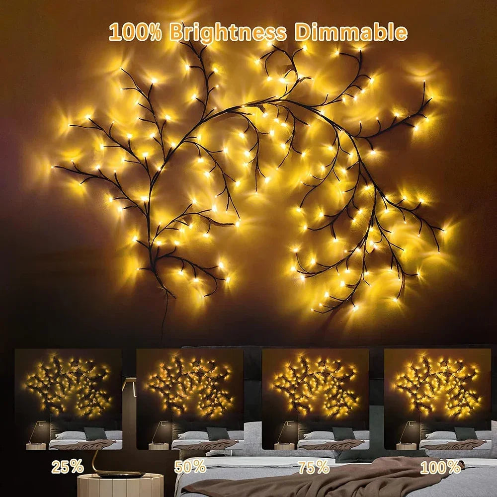 Luzes LED Flexíveis em Formato de Galho de Salgueiro com 96 LEDs, Lâmpada de Árvore de Bétula, 8 Modos de Iluminação para Decoração de Natal e Ação de Graças, Luz de Ambiente