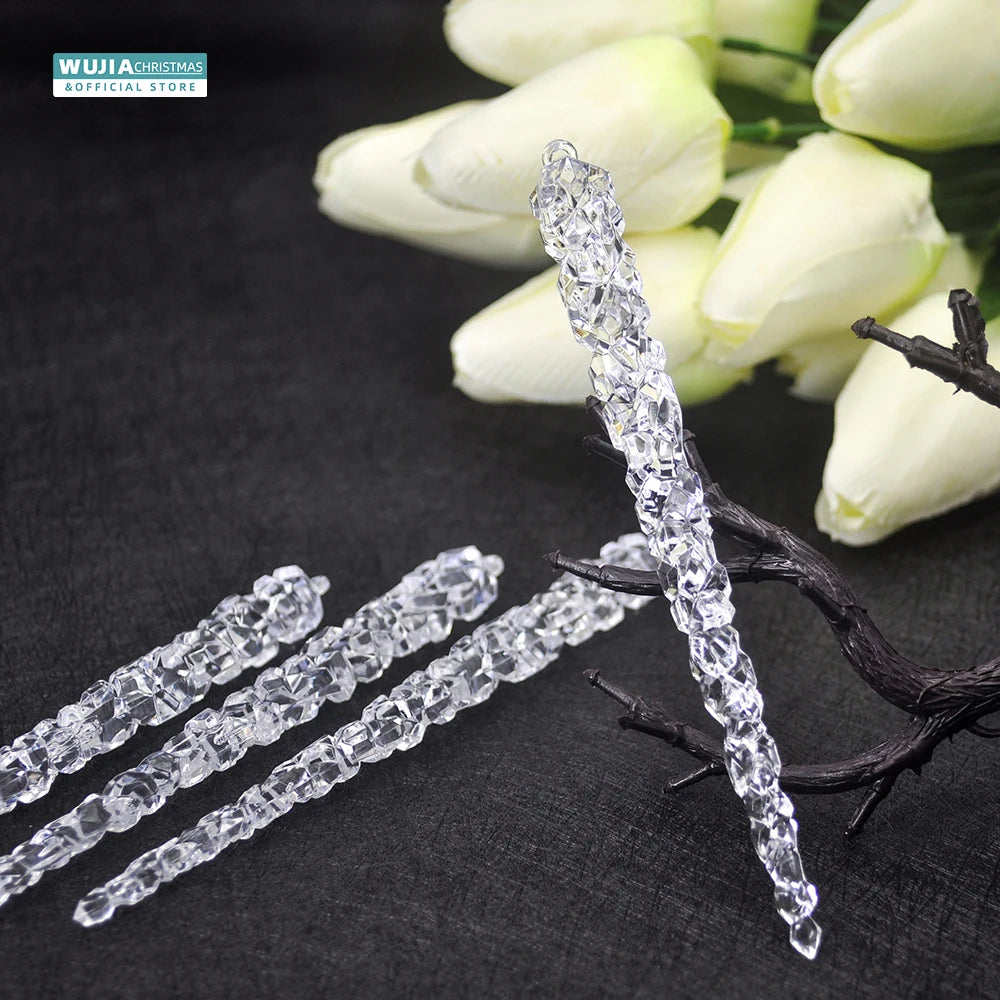 Simulação de Natal Icicles acrílicos, ornamento de Natal, gelo falso para festa de inverno, decoração de ano novo, 15cm, 6 peças