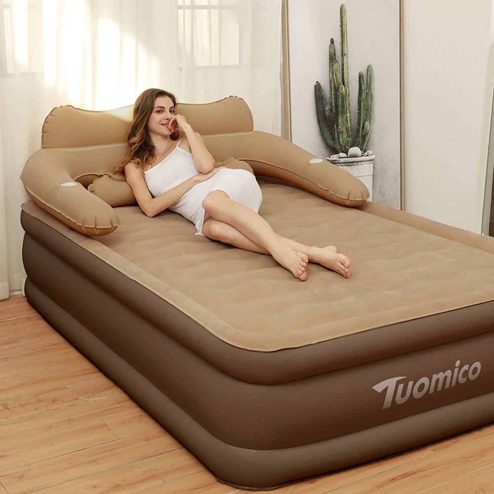 Colchão inflável para 2 pessoas, acampamento, dobrável, casa, interior, exterior, almofada de ar, 48cm de altura, preguiçoso, colocação, macio, amigável à pele