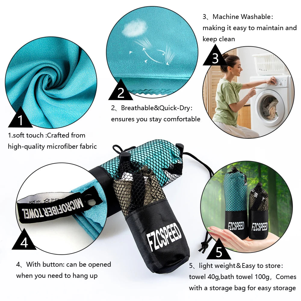 Mochila caminhadas, natação, toalha de banho de acampamento, toalha esportiva respirável para viagem na praia, toalha de banho absorvente de secagem rápida