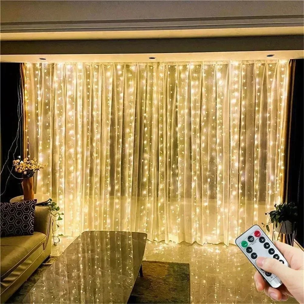 Ano novo 2026 lâmpada luzes de natal led fada string cortina luzes 8 modo remoto usb festão decoração natal para casa férias
