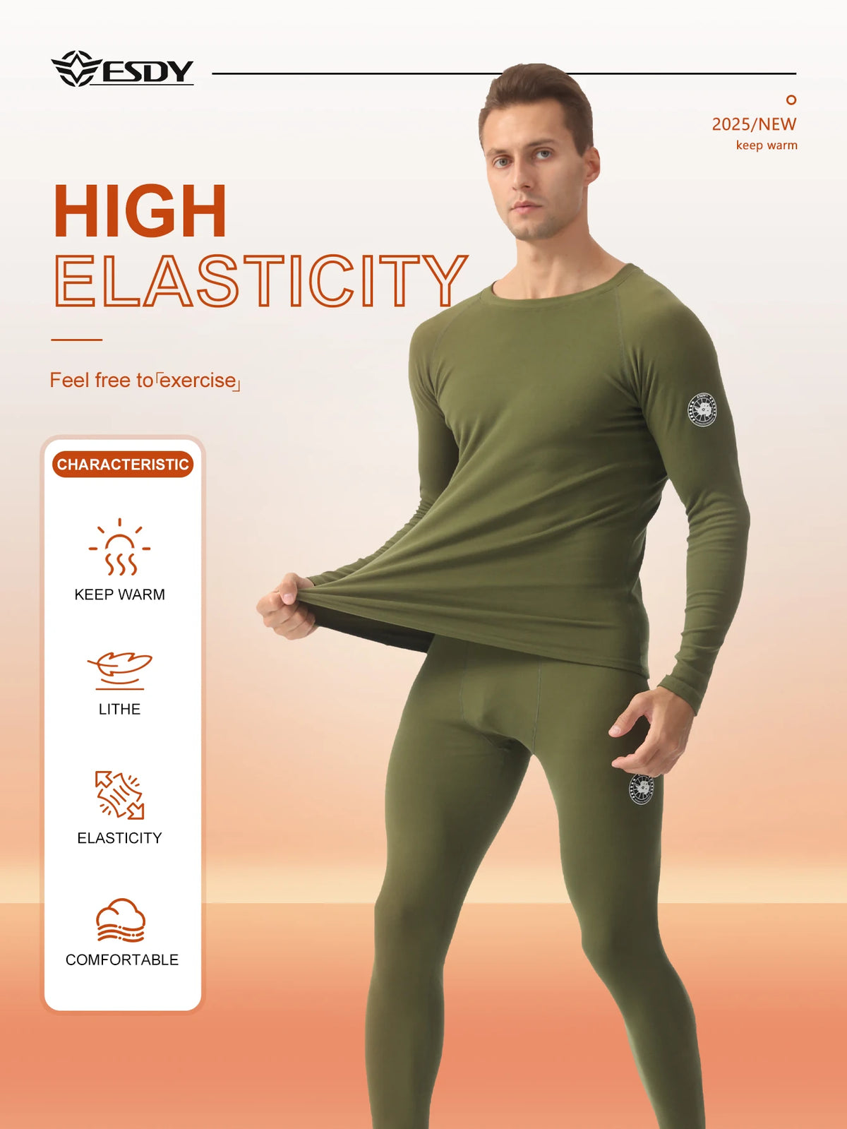 1 Set of Men's Thermal Underwear, Winter Fleece Thermal Underwear Set, Solid Color Slightly Elastic Sports Thermal Underwear Pants, Winter Outdoor Sports Base Layer for Polar Hiking, Mountaineering, Skiing, Fishing, Thermal S